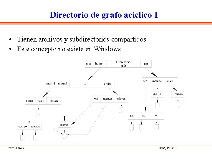 Directorio de grafo acíclico I • Tienen archivos y subdirectorios compartidos • Este concepto