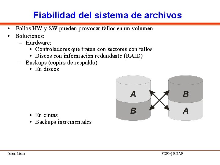 Fiabilidad del sistema de archivos • Fallos HW y SW pueden provocar fallos en