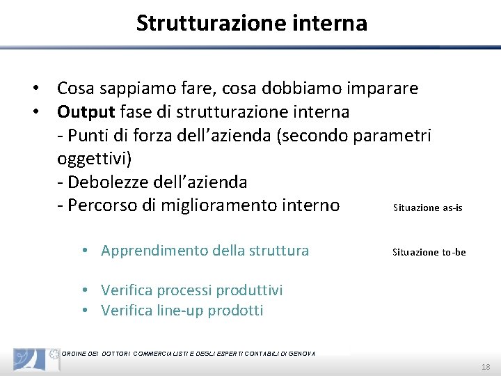 Strutturazione interna • Cosa sappiamo fare, cosa dobbiamo imparare • Output fase di strutturazione