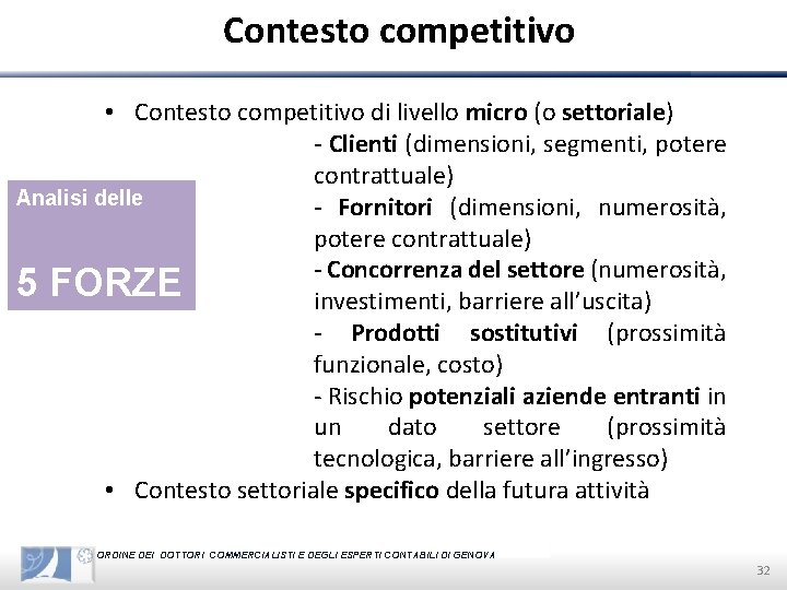 Contesto competitivo • Contesto competitivo di livello micro (o settoriale) - Clienti (dimensioni, segmenti,