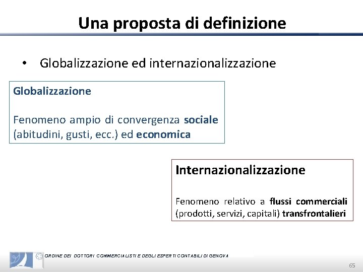 Una proposta di definizione • Globalizzazione ed internazionalizzazione Globalizzazione Fenomeno ampio di convergenza sociale