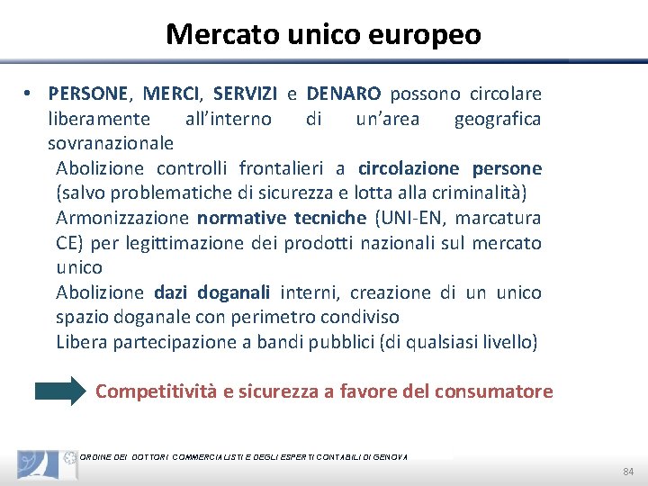 Mercato unico europeo • PERSONE, MERCI, SERVIZI e DENARO possono circolare liberamente all’interno di