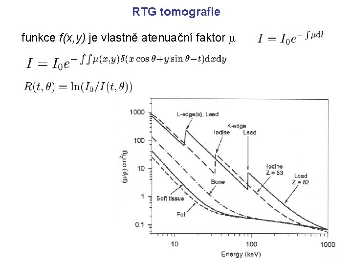 RTG tomografie funkce f(x, y) je vlastně atenuační faktor m 