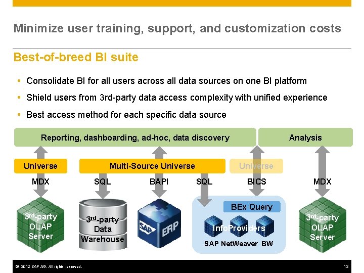 Minimize user training, support, and customization costs Best-of-breed BI suite Consolidate BI for all