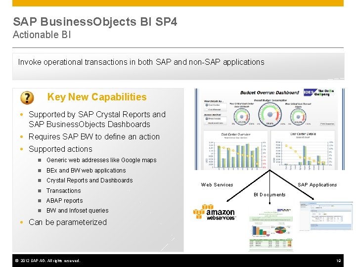 SAP Business. Objects BI SP 4 Actionable BI Invoke operational transactions in both SAP