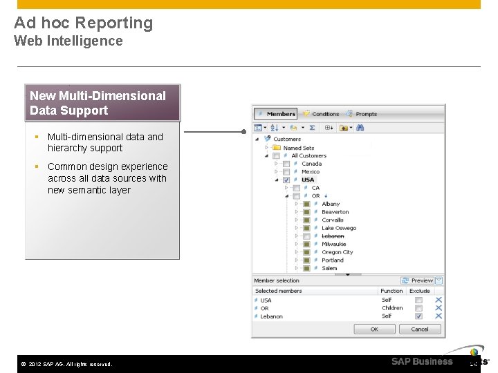 Ad hoc Reporting Web Intelligence New Multi-Dimensional Data Support § Multi-dimensional data and hierarchy