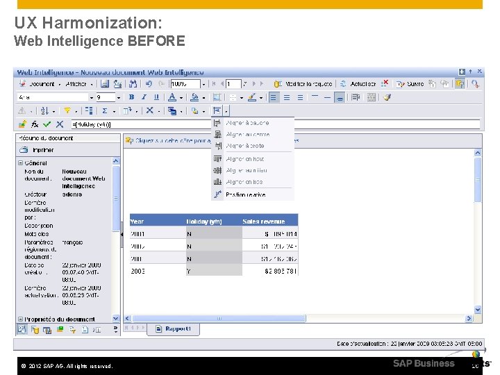 UX Harmonization: Web Intelligence BEFORE © 2012 SAP AG. All rights reserved. 26 