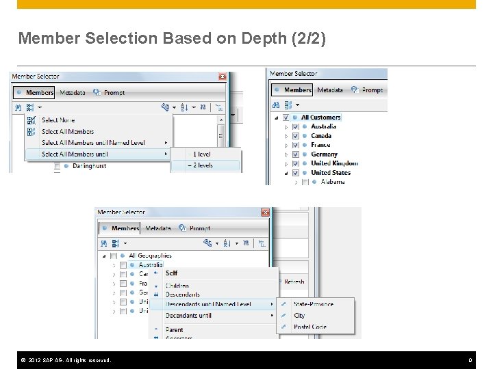 Member Selection Based on Depth (2/2) © 2012 SAP AG. All rights reserved. 9