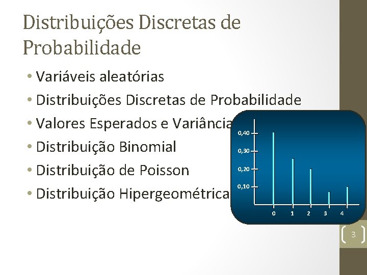 Distribuições Discretas de Probabilidade • Variáveis aleatórias • Distribuições Discretas de Probabilidade • Valores