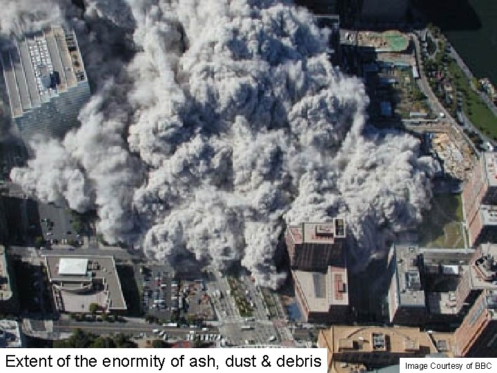 Extent of the enormity of ash, dust & debris Image Courtesy of BBC 