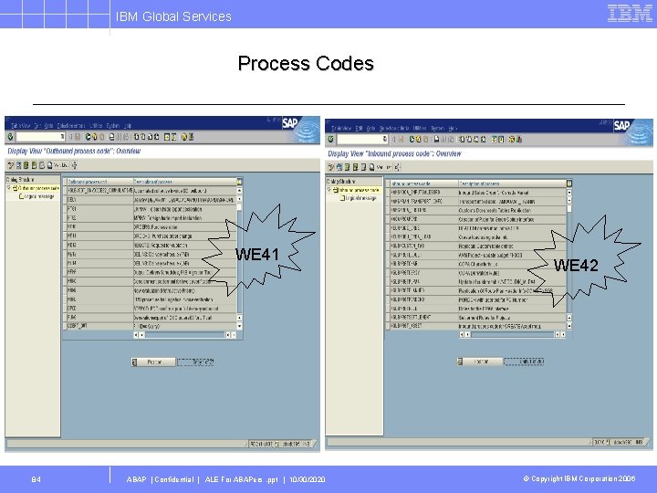 IBM Global Services Process Codes WE 41 84 ABAP | Confidential | ALE For