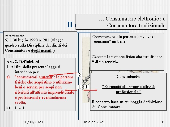 Il … Consumatore elettronico e consumatore Consumatore tradizionale Consumatore= la persona fisica che “consuma”
