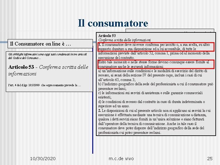 Il consumatore Il Consumatore on line è … Gli obblighi informativi sono oggi tutti