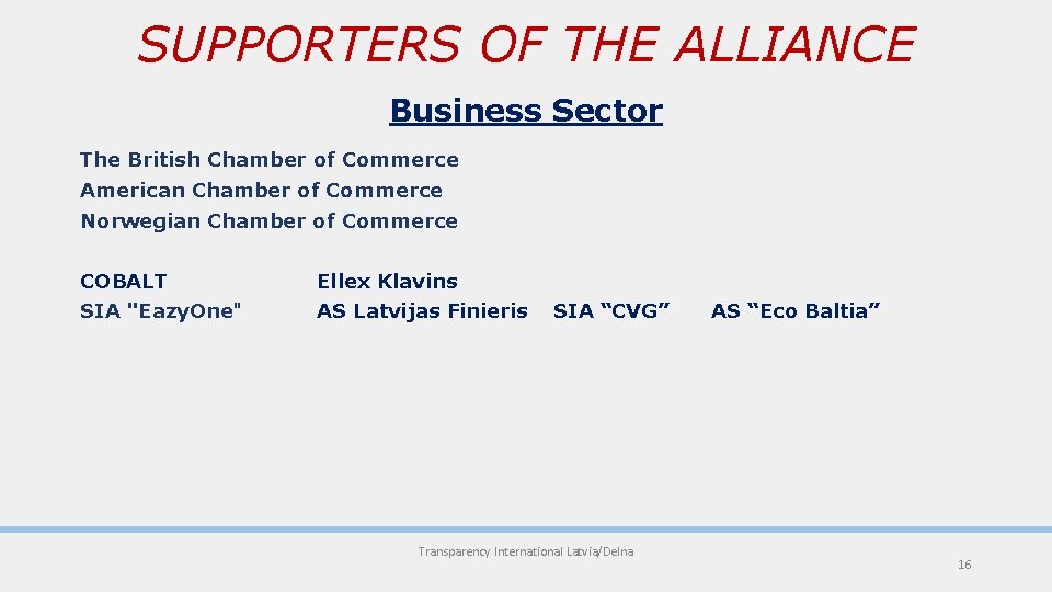 SUPPORTERS OF THE ALLIANCE Business Sector The British Chamber of Commerce American Chamber of