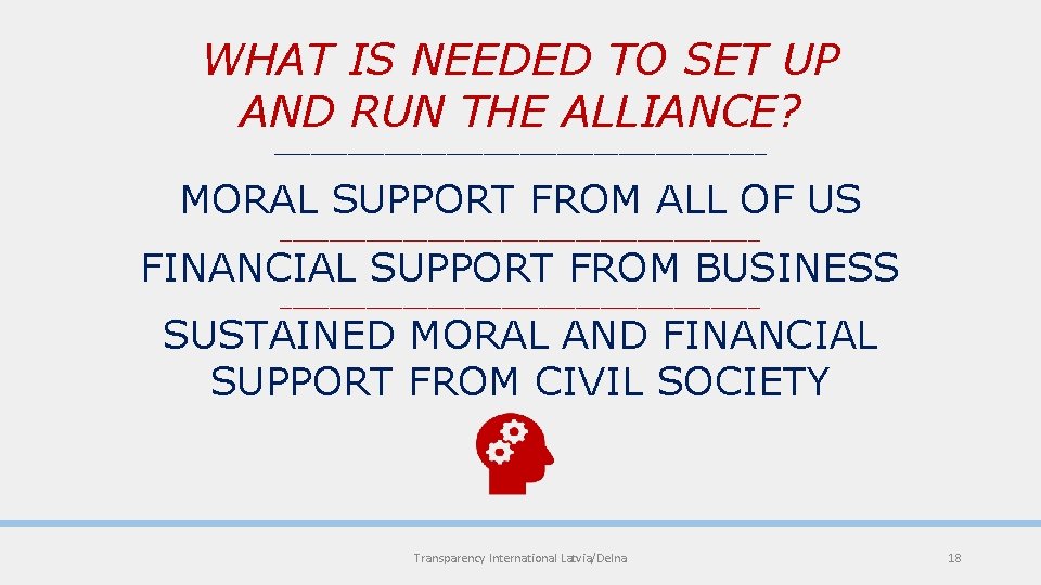 WHAT IS NEEDED TO SET UP AND RUN THE ALLIANCE? ____________________ MORAL SUPPORT FROM