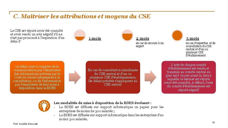 C. Maîtriser les attributions et moyens du CSE Le CSE est réputé avoir été