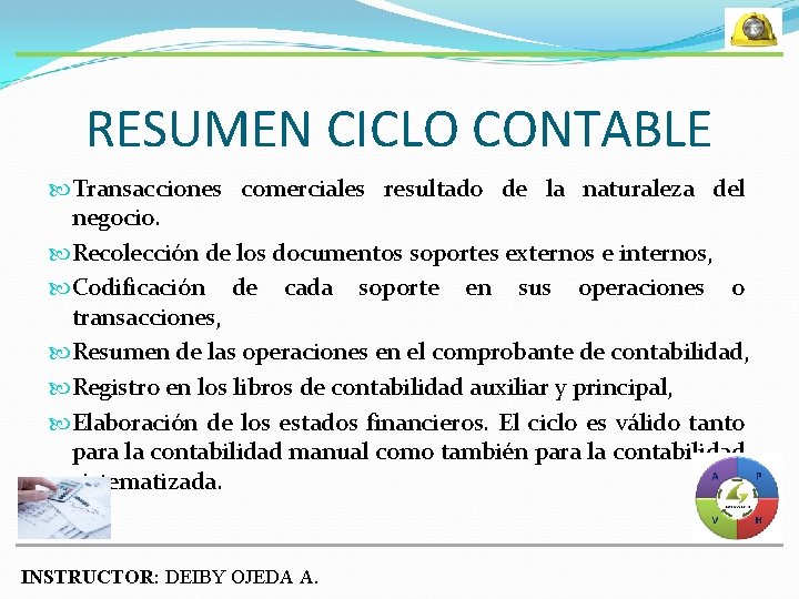 RESUMEN CICLO CONTABLE Transacciones comerciales resultado de la naturaleza del negocio. Recolección de los