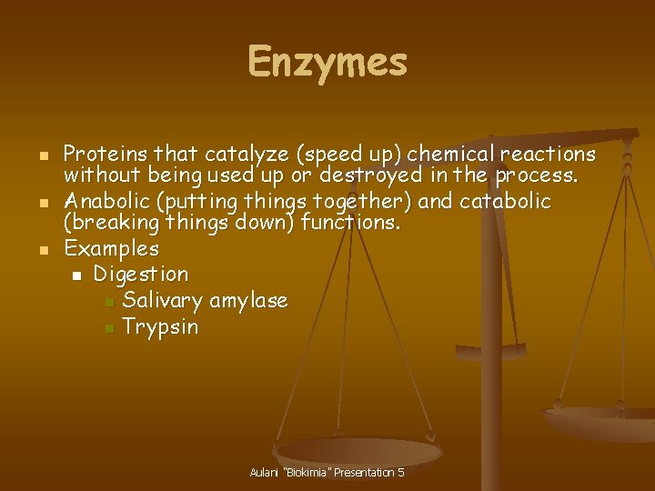 Enzymes n n n Proteins that catalyze (speed up) chemical reactions without being used