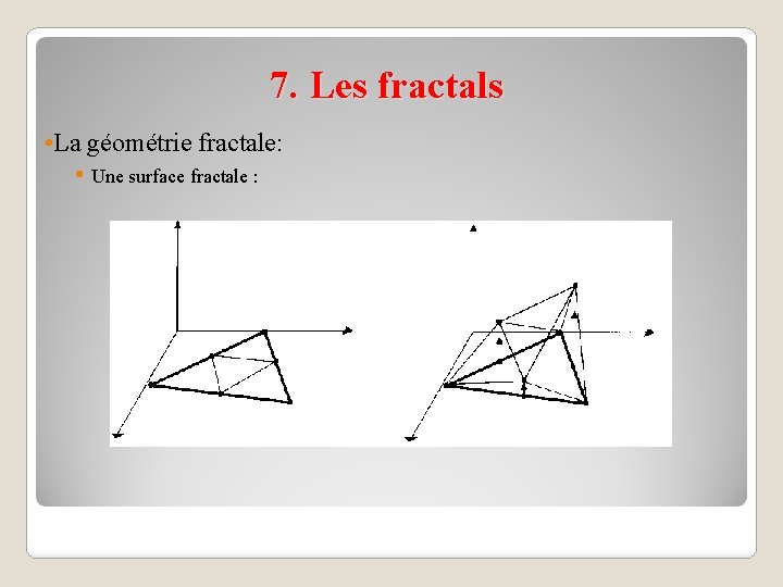 7. Les fractals • La géométrie fractale: • Une surface fractale : 