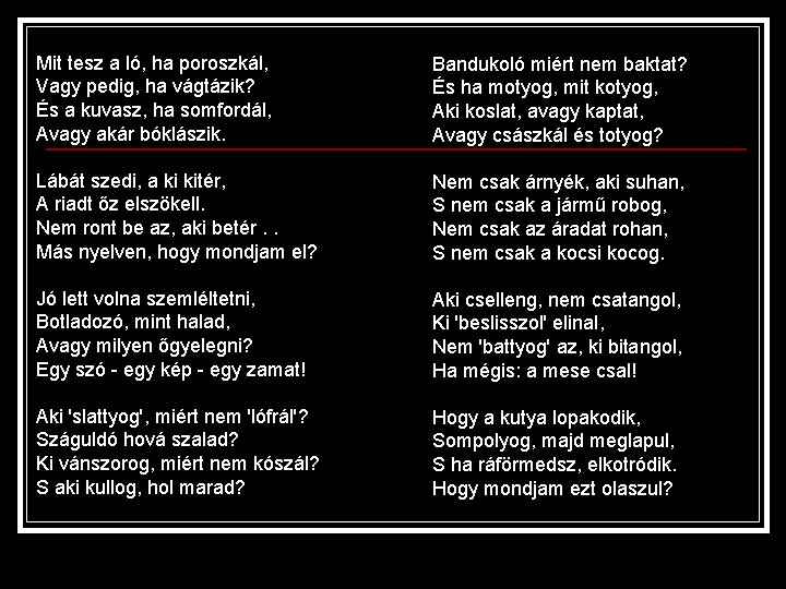 Mit tesz a ló, ha poroszkál, Vagy pedig, ha vágtázik? És a kuvasz, ha