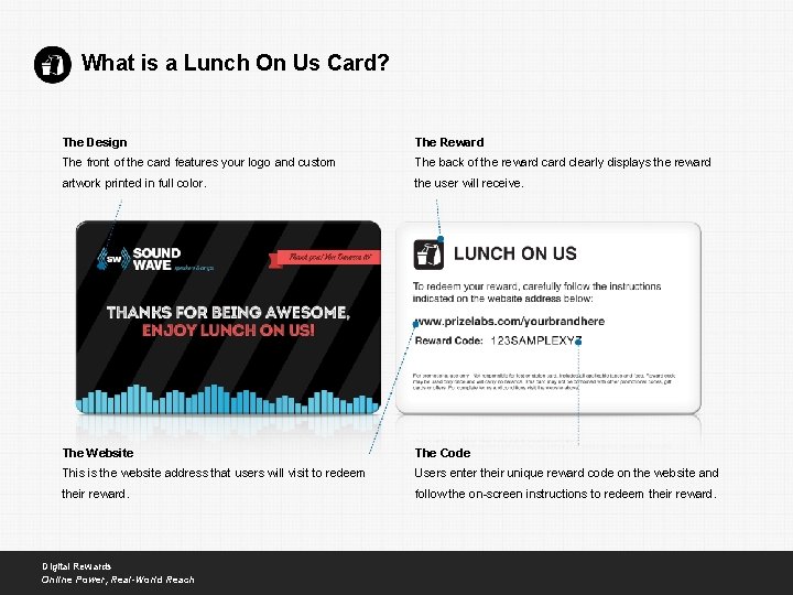 What is a Lunch On Us Card? The Design The Reward The front of