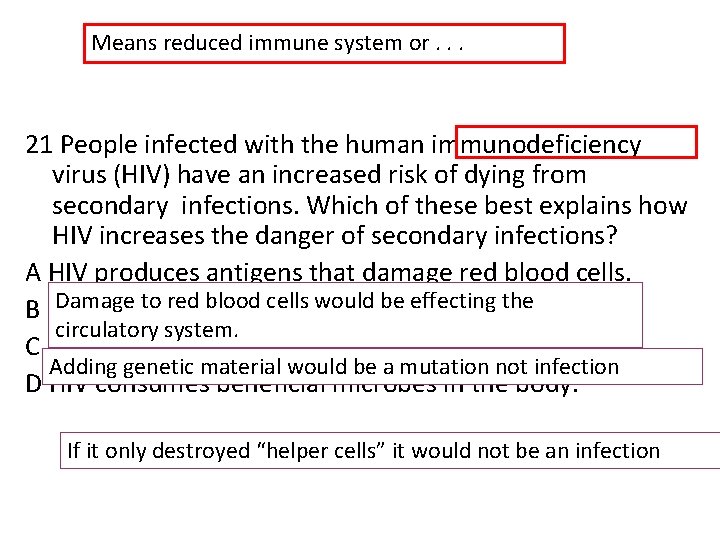 Means reduced immune system or. . . 21 People infected with the human immunodeficiency