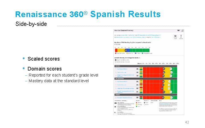 Renaissance 360 ® Spanish Results Side-by-side • • Scaled scores Domain scores – Reported