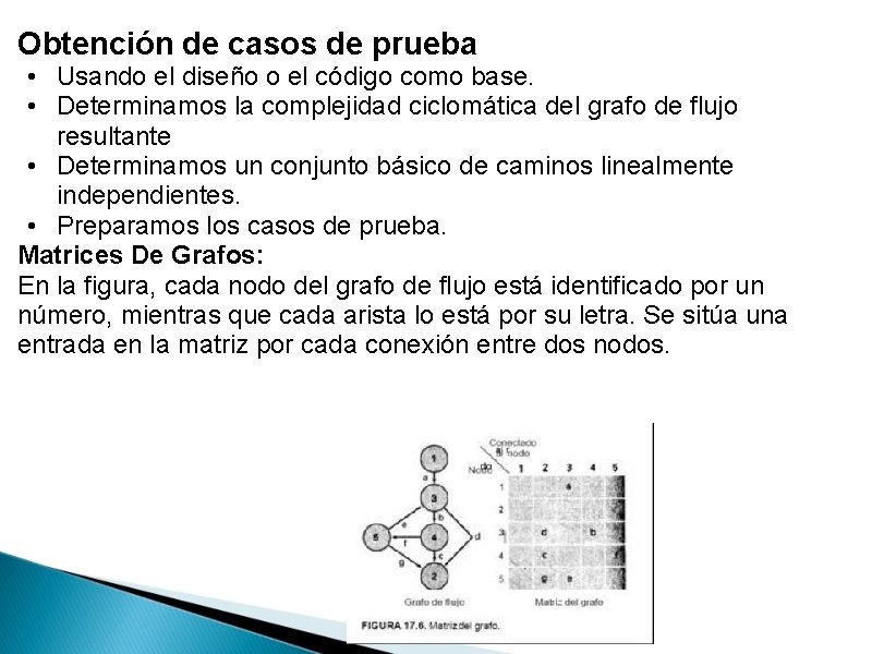 Obtención de casos de prueba • Usando el diseño o el código como base.