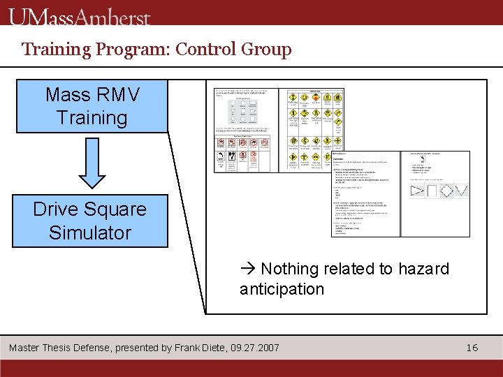 Training Program: Control Group Mass RMV Training Drive Square Simulator Nothing related to hazard