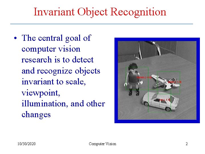 Invariant Object Recognition • The central goal of computer vision research is to detect
