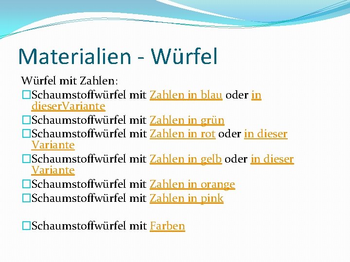 Materialien - Würfel mit Zahlen: �Schaumstoffwürfel mit Zahlen in blau oder in dieser. Variante