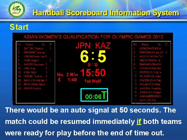 Start There would be an auto signal at 50 seconds. The match could be