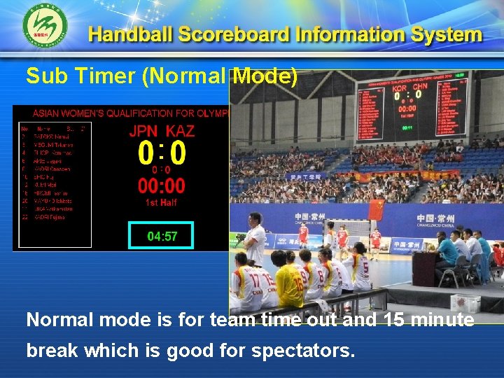 Sub Timer (Normal Mode) Normal mode is for team time out and 15 minute