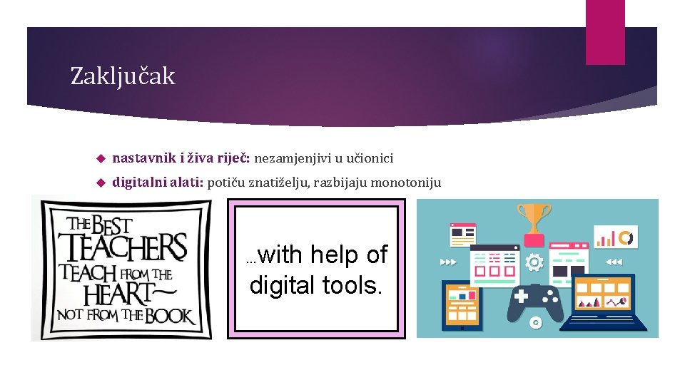 Zaključak nastavnik i živa riječ: nezamjenjivi u učionici digitalni alati: potiču znatiželju, razbijaju monotoniju