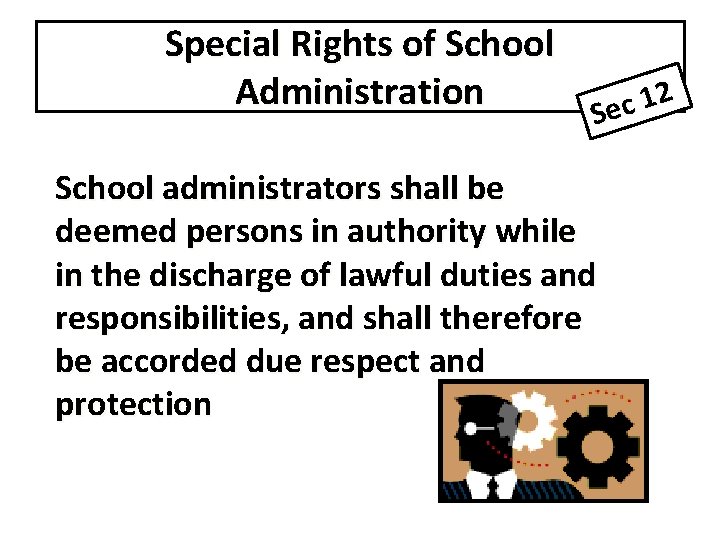 Special Rights of School Administration 2 1 Sec School administrators shall be deemed persons
