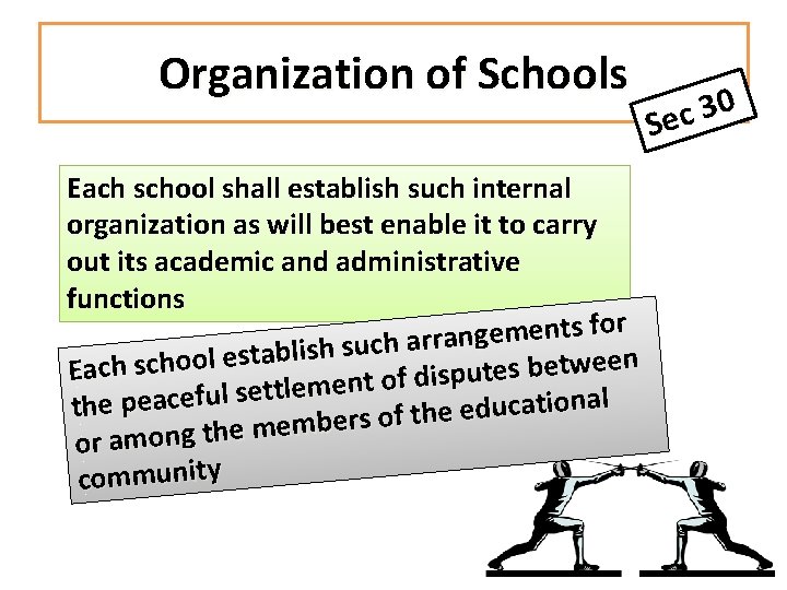 Organization of Schools Each school shall establish such internal organization as will best enable