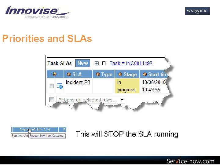 Priorities and SLAs This will STOP the SLA running 