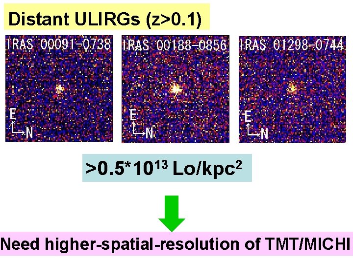 Distant ULIRGs (z>0. 1) >0. 5*1013 Lo/kpc 2 Need higher-spatial-resolution of TMT/MICHI 