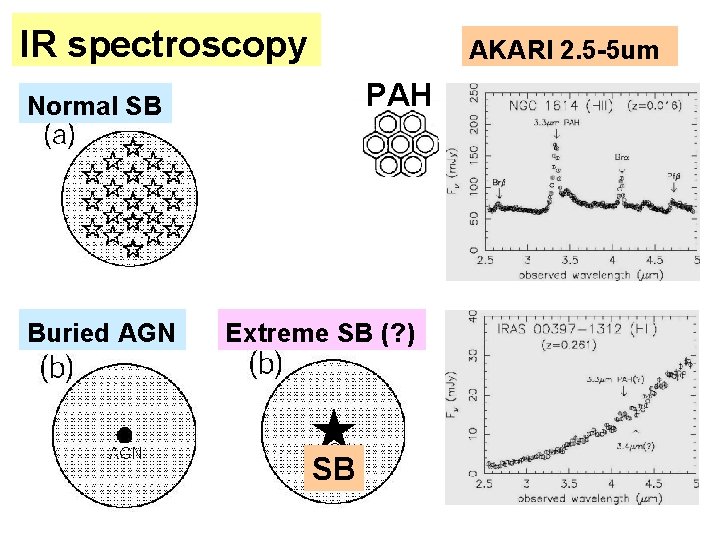 IR spectroscopy AKARI 2. 5 -5 um PAH Normal SB Buried AGN Extreme SB