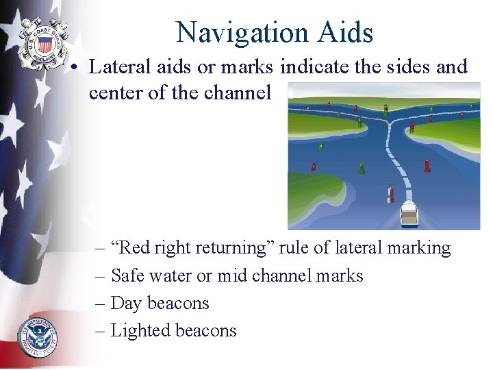 Navigation Aids • Lateral aids or marks indicate the sides and center of the