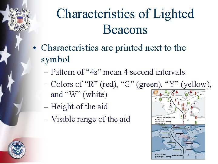 Characteristics of Lighted Beacons • Characteristics are printed next to the symbol – Pattern