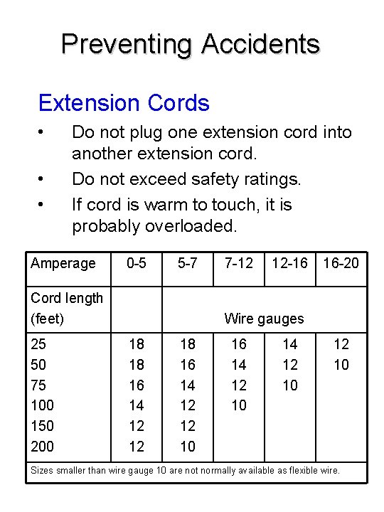 Preventing Accidents Extension Cords • • • Do not plug one extension cord into