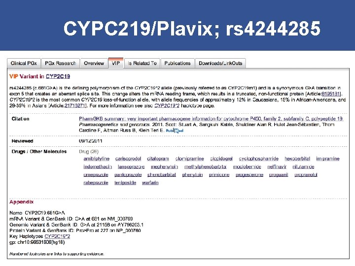 CYPC 219/Plavix; rs 4244285 