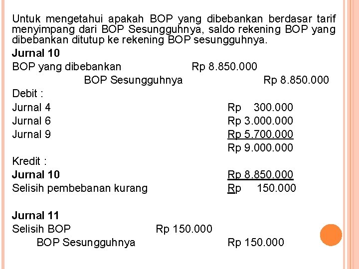 Untuk mengetahui apakah BOP yang dibebankan berdasar tarif menyimpang dari BOP Sesungguhnya, saldo rekening