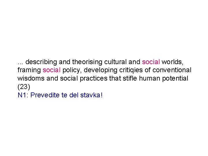 . . . describing and theorising cultural and social worlds, framing social policy, developing