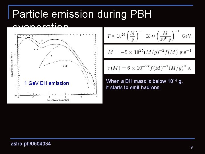 Particle emission during PBH evaporation 1 Ge. V BH emission astro-ph/0504034 When a BH