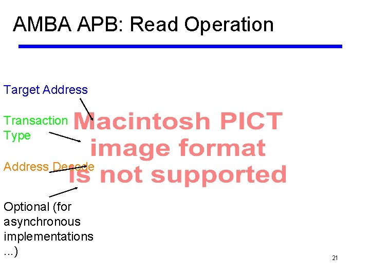 AMBA APB: Read Operation Target Address Transaction Type Address Decode Optional (for asynchronous implementations.