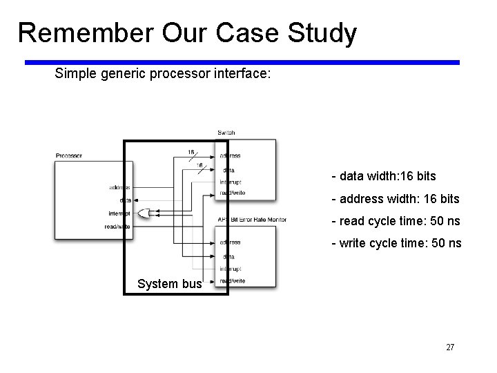 Remember Our Case Study Simple generic processor interface: - data width: 16 bits -