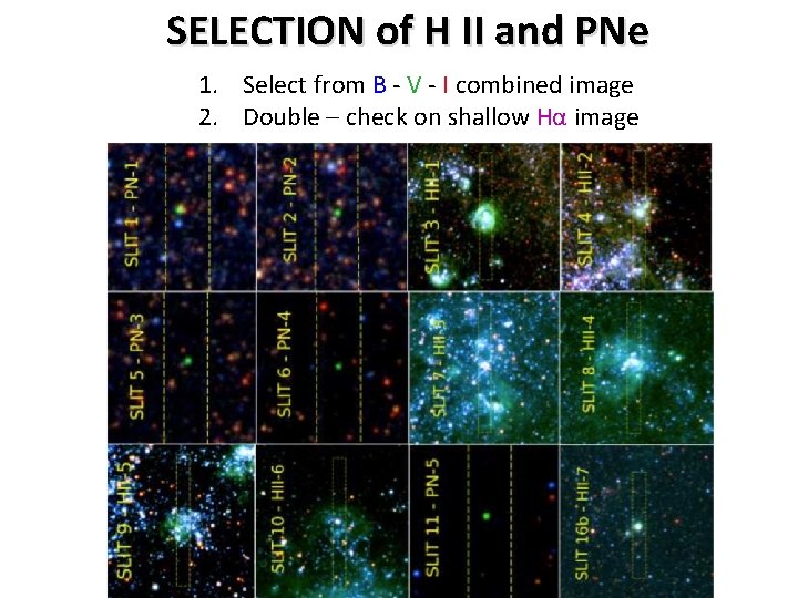 SELECTION of H II and PNe 1. Select from B - V - I