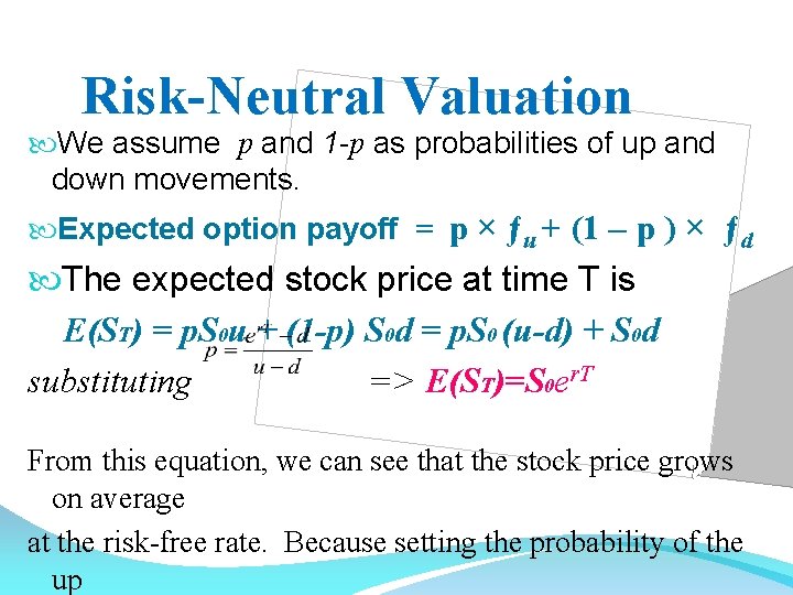 Risk-Neutral Valuation We assume p and 1 -p as probabilities of up and down